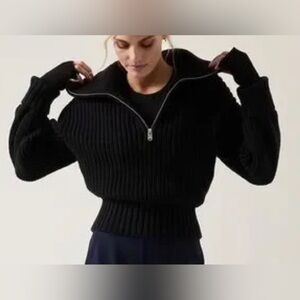 Athleta Alder Sweater Black Chunky Knit High Neck Sweater Sz M EUC!
